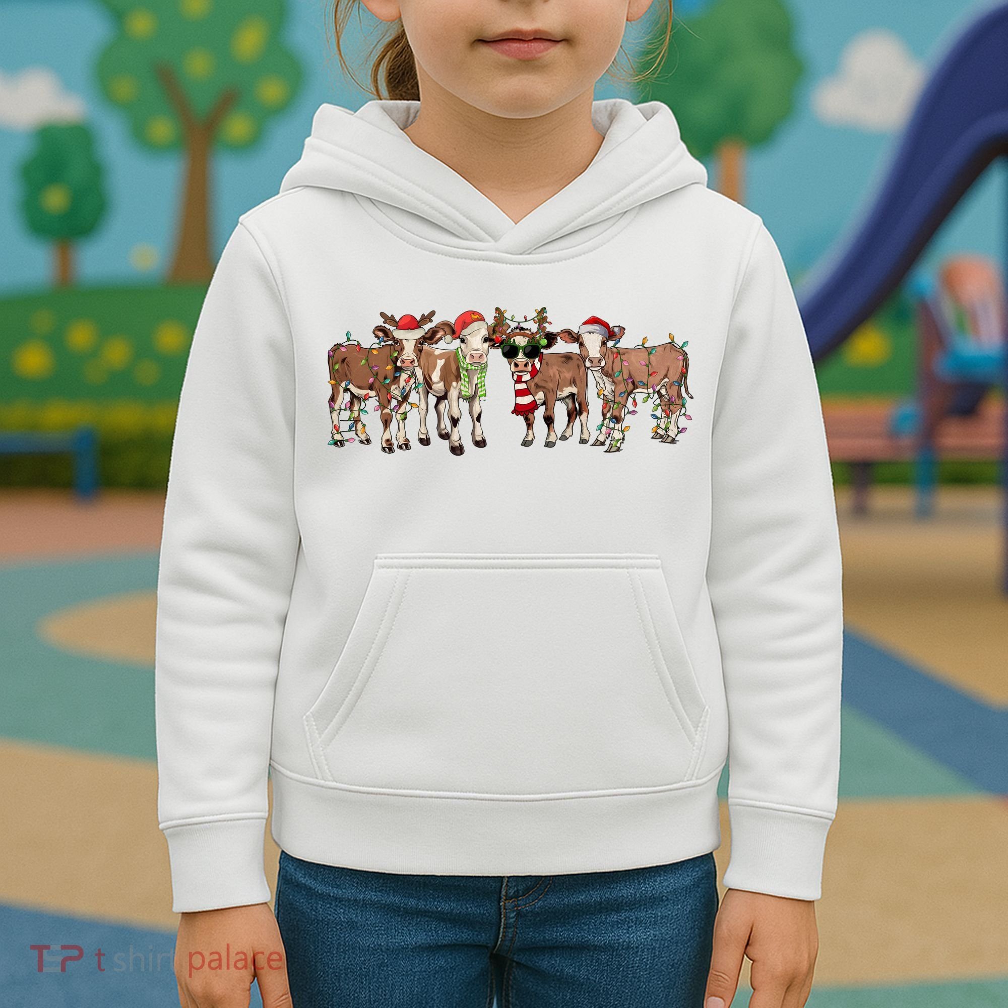 Christmas Cow Santa Claus Farmer Merry Christmas Kids Hoodie