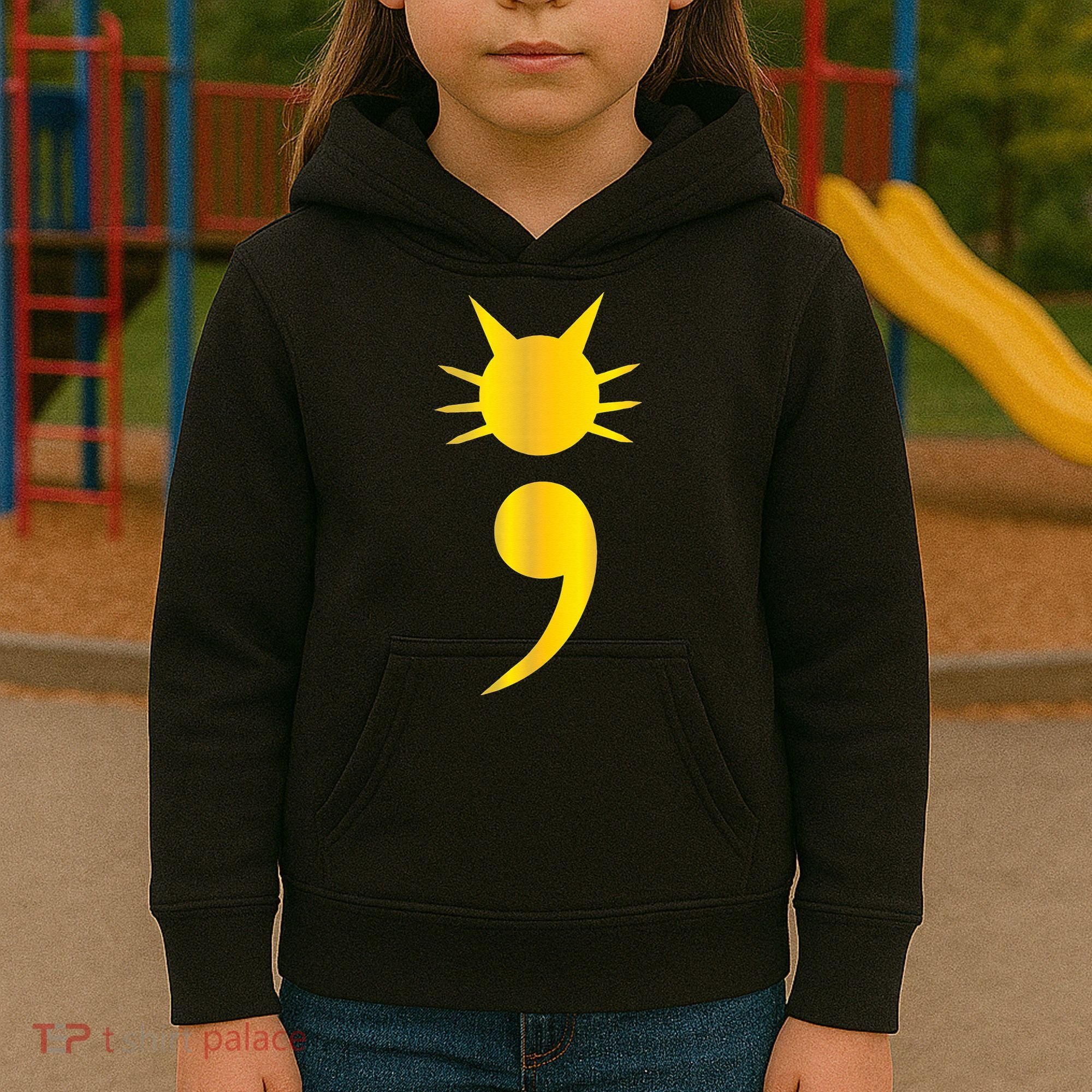 Cute Cat Semicolon May Mental Health Awareness Month Kids Hoodie