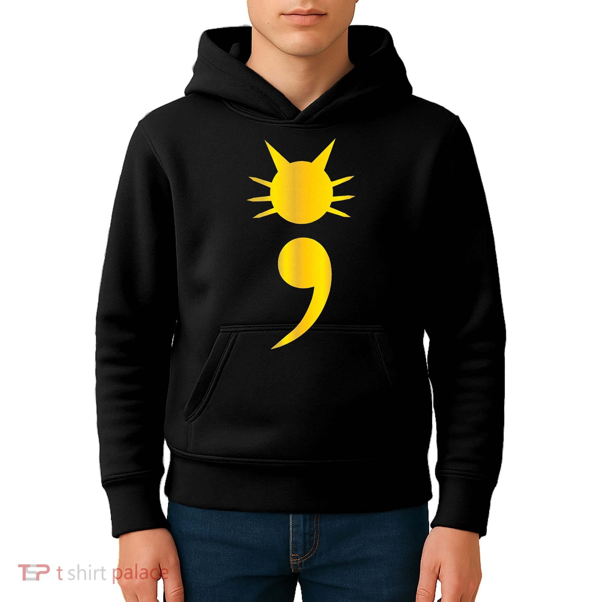 Cute Cat Semicolon May Mental Health Awareness Month Kids Hoodie
