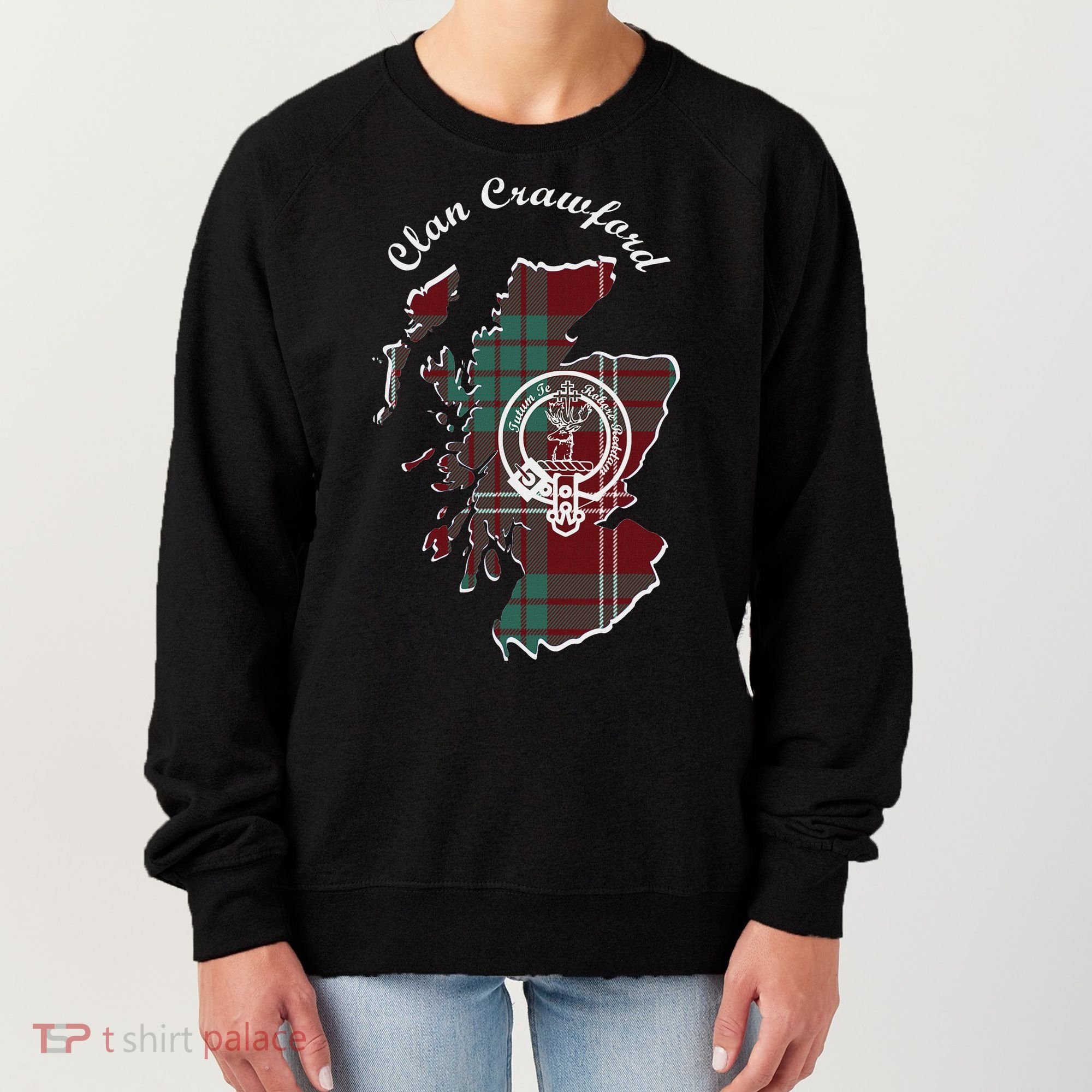 Clan Crawford Surname Last Name Scottish Tartan Crest Map Women's Sweatshirt