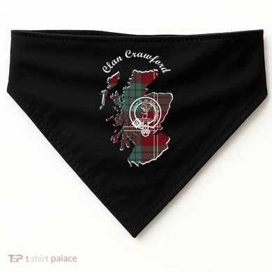 Clan Crawford Surname Last Name Scottish Tartan Crest Map USA-Made Doggie Bandana
