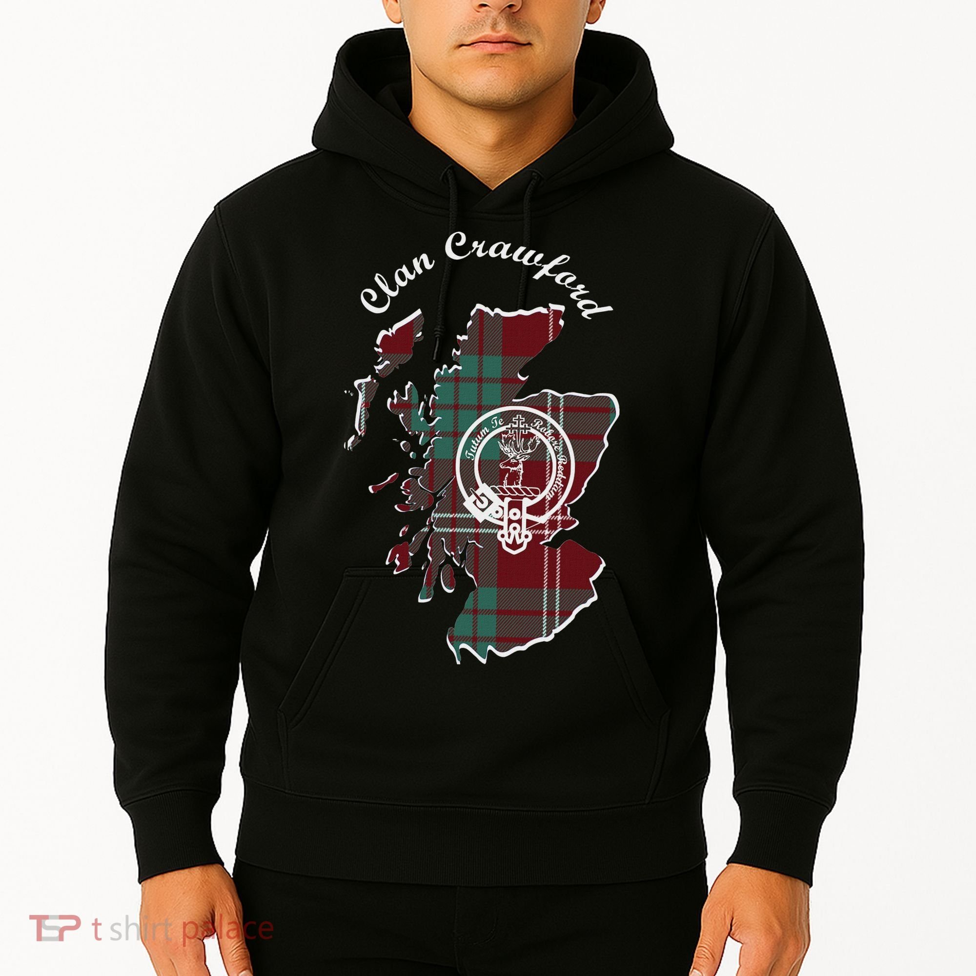 Clan Crawford Surname Last Name Scottish Tartan Crest Map Hoodie