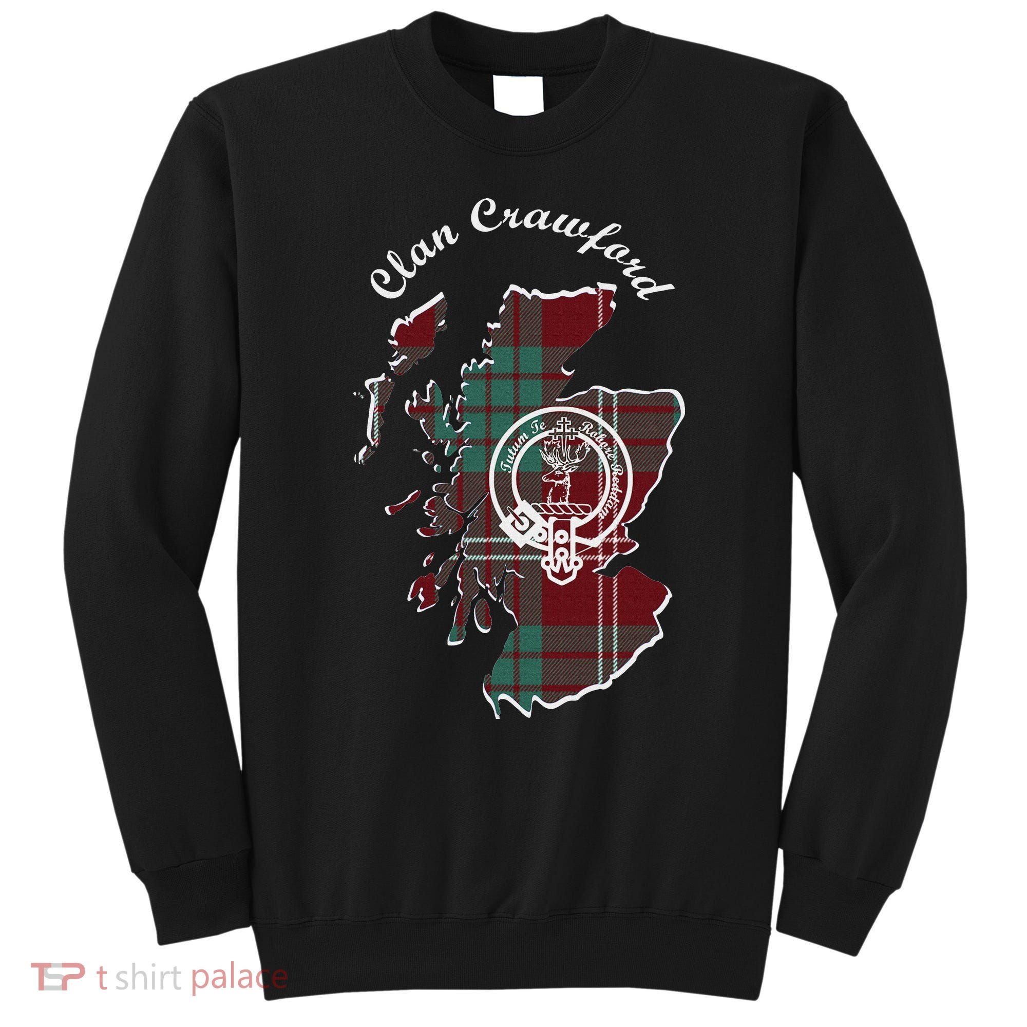 Clan Crawford Surname Last Name Scottish Tartan Crest Map Sweatshirt