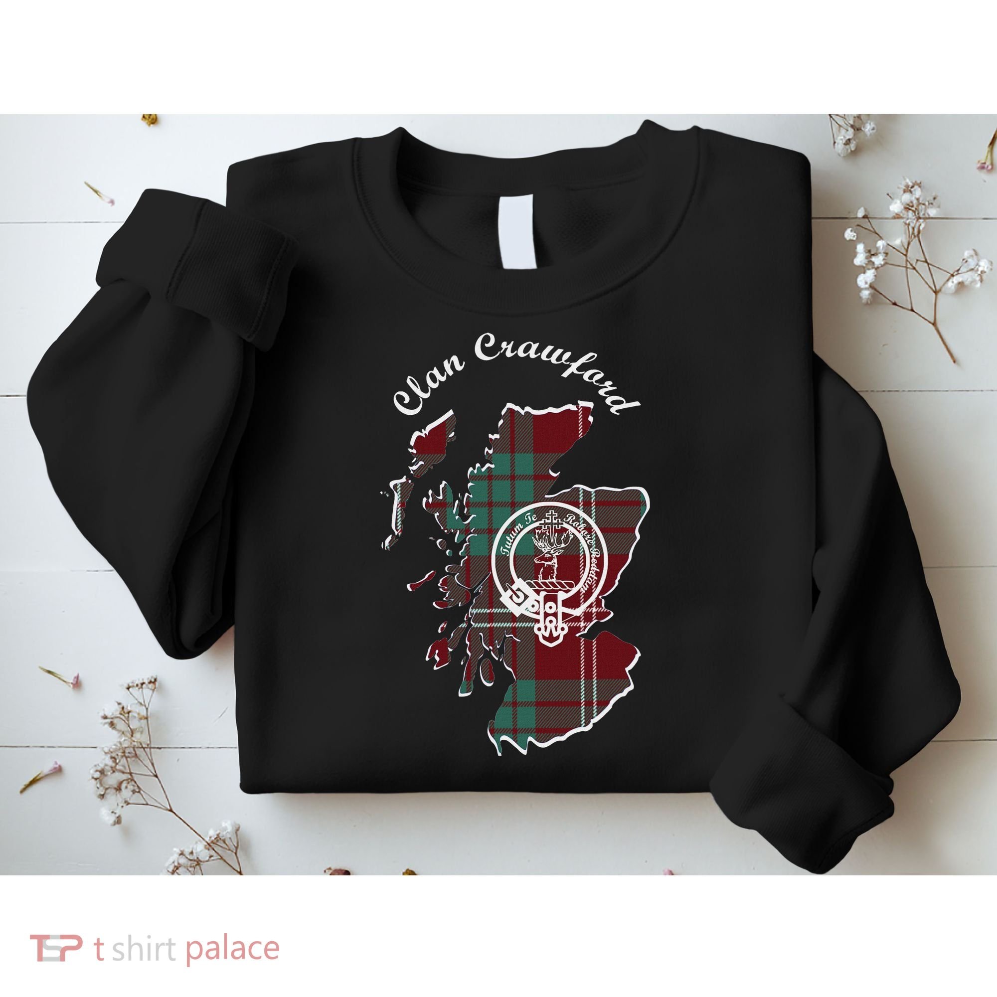 Clan Crawford Surname Last Name Scottish Tartan Crest Map Sweatshirt