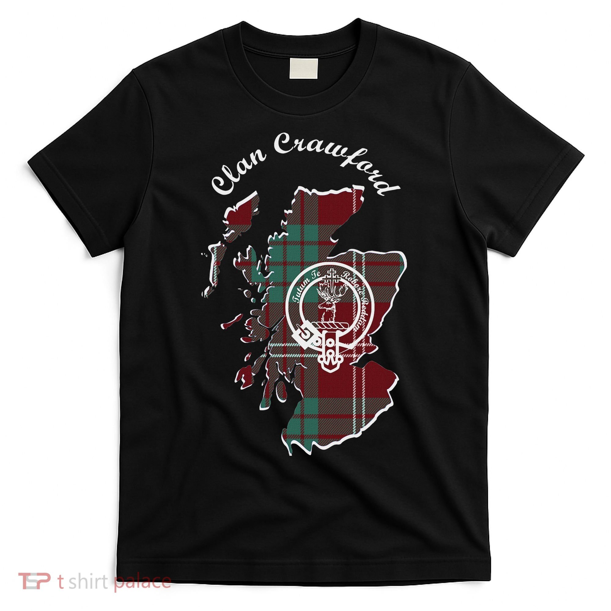 Clan Crawford Surname Last Name Scottish Tartan Crest Map T-Shirt