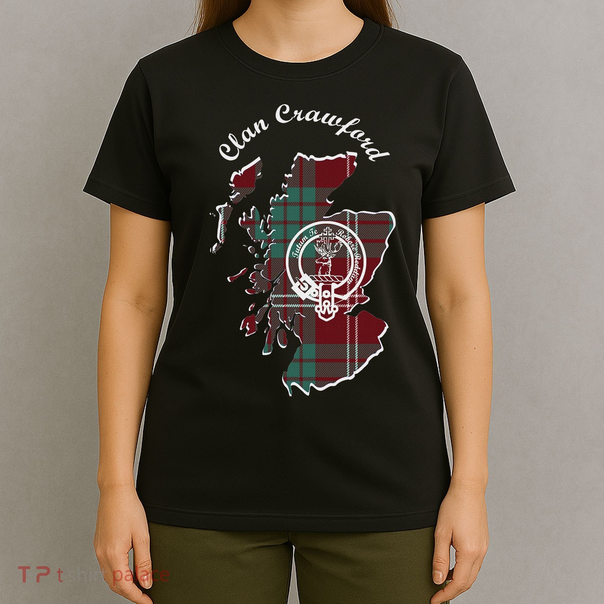 Clan Crawford Surname Last Name Scottish Tartan Crest Map T-Shirt
