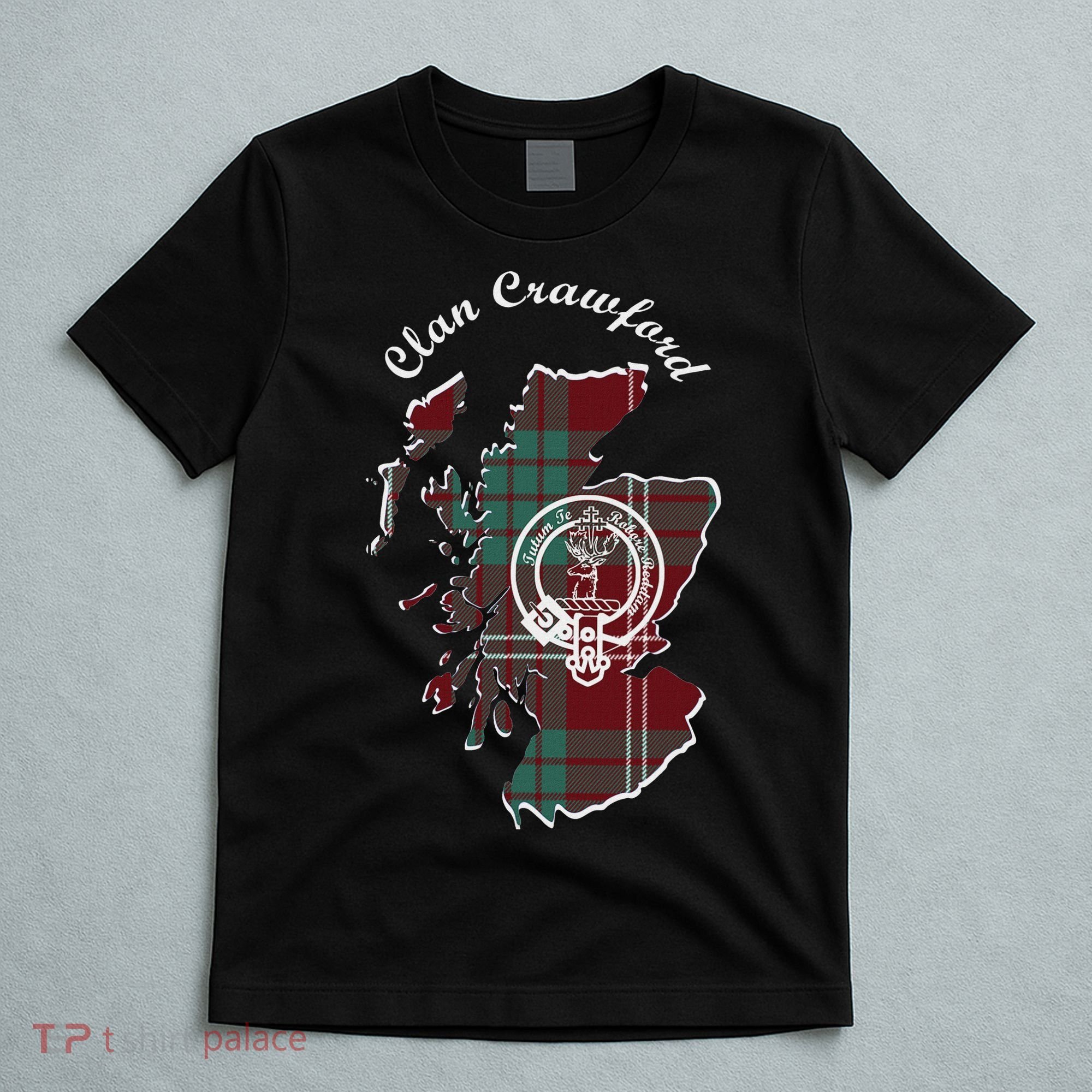 Clan Crawford Surname Last Name Scottish Tartan Crest Map T-Shirt
