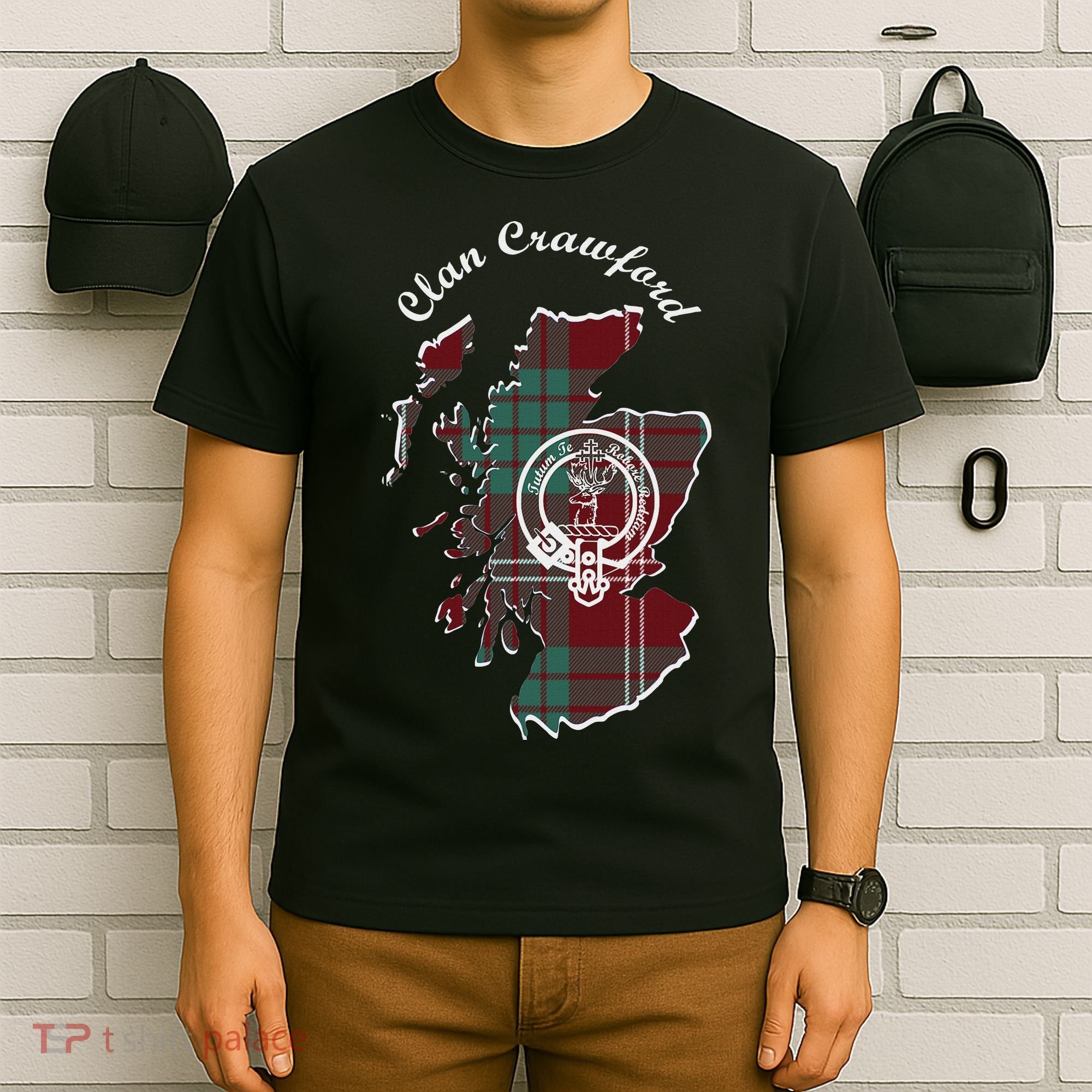 Clan Crawford Surname Last Name Scottish Tartan Crest Map T-Shirt