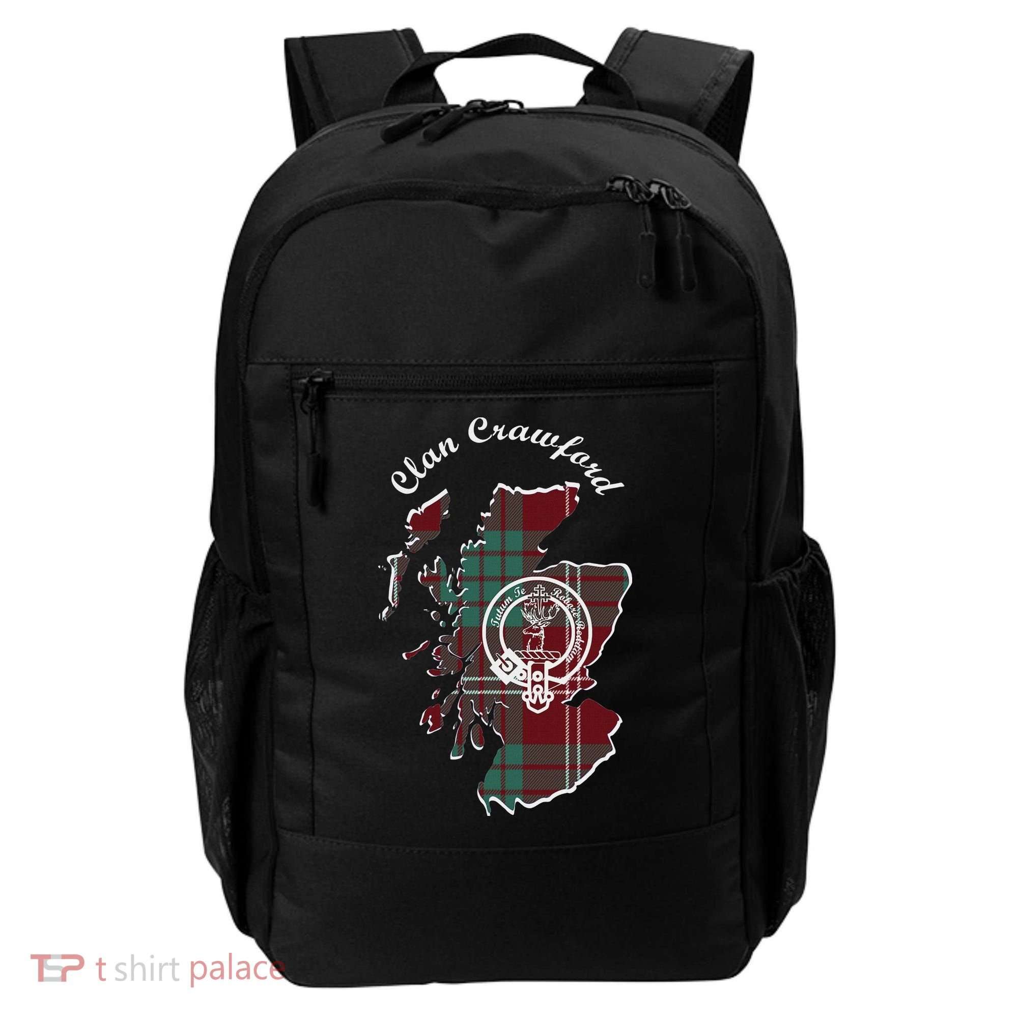 Clan Crawford Surname Last Name Scottish Tartan Crest Map Backpack