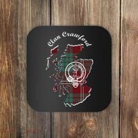 Clan Crawford Surname Last Name Scottish Tartan Crest Map Coaster thumb 0