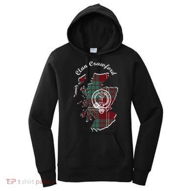 Clan Crawford Surname Last Name Scottish Tartan Crest Map Women's Hoodie