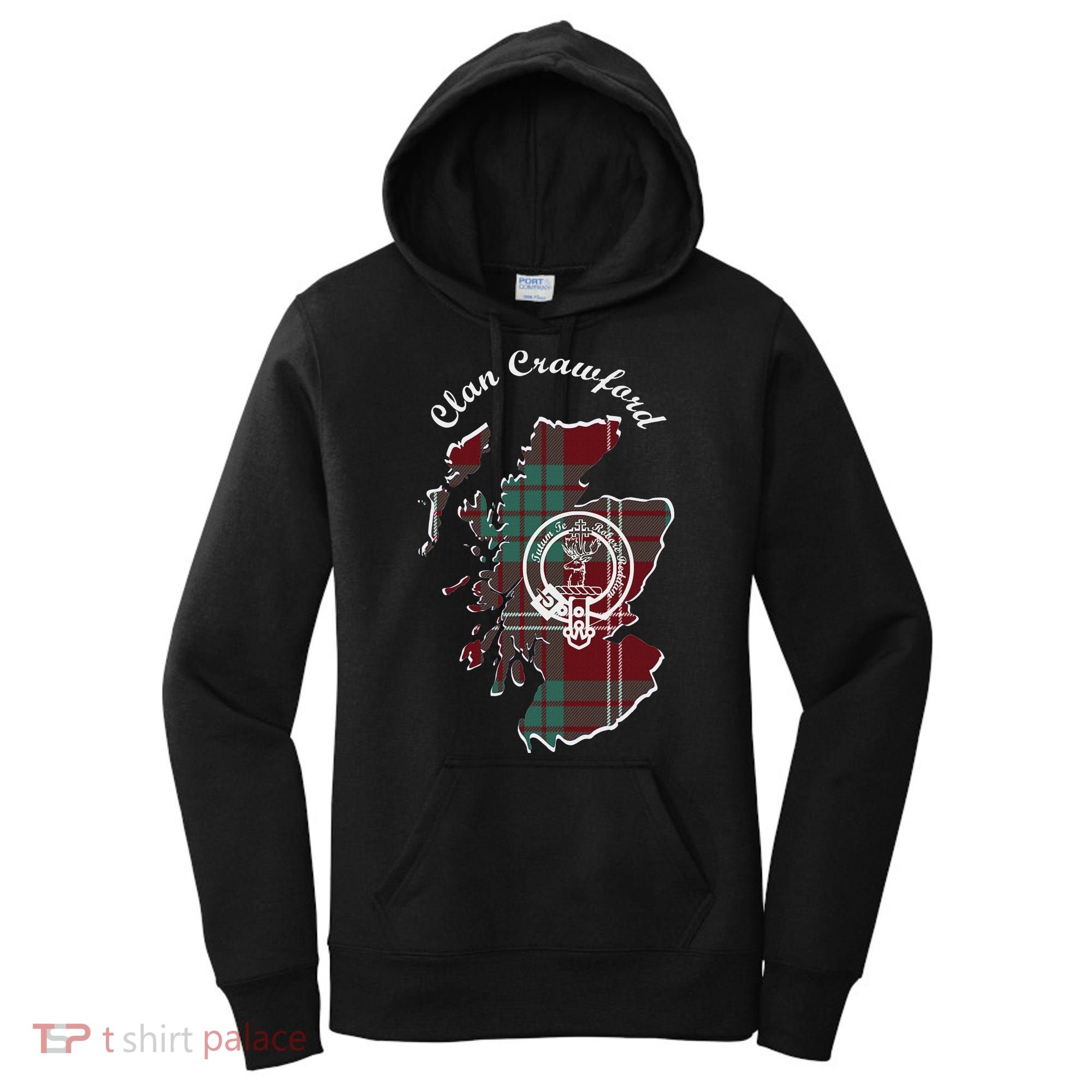 Clan Crawford Surname Last Name Scottish Tartan Crest Map Women's Hoodie