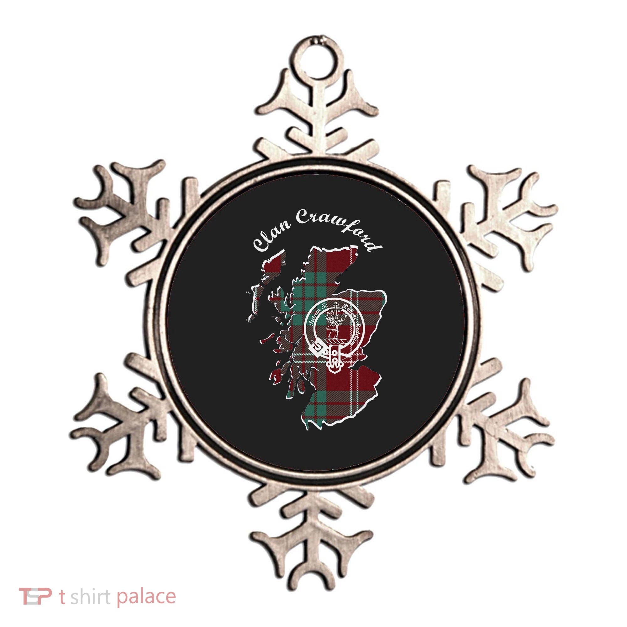 Clan Crawford Surname Last Name Scottish Tartan Crest Map Ornament