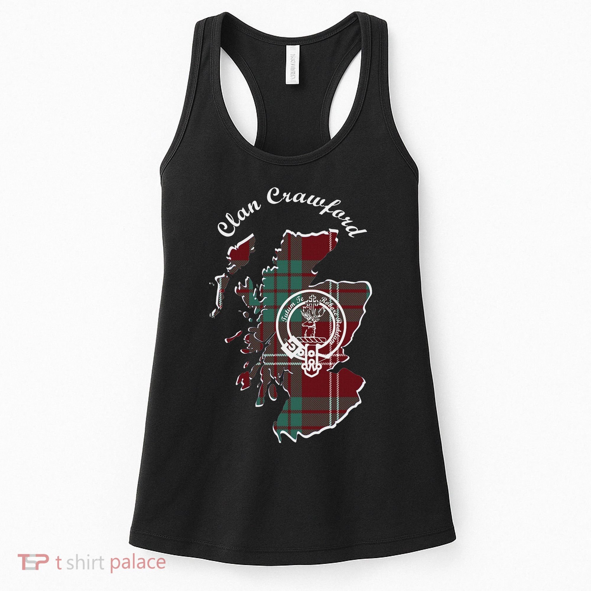 Clan Crawford Surname Last Name Scottish Tartan Crest Map Women's Tank Top