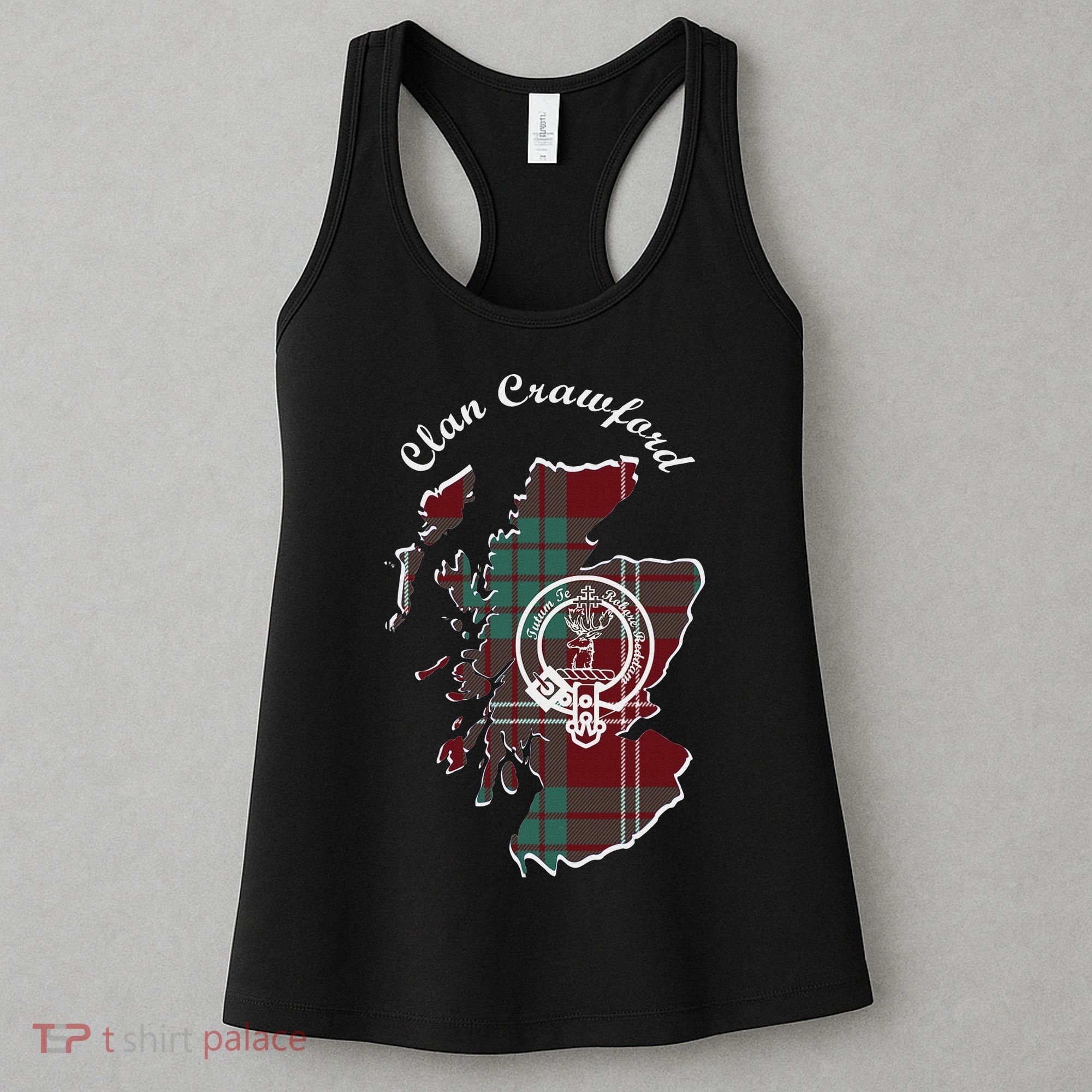 Clan Crawford Surname Last Name Scottish Tartan Crest Map Women's Tank Top