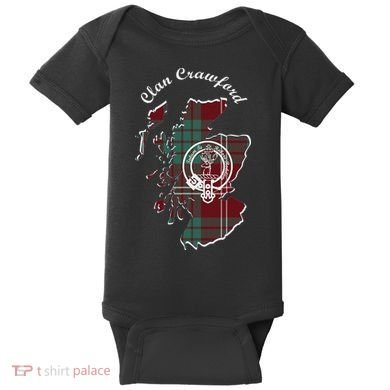 Clan Crawford Surname Last Name Scottish Tartan Crest Map Baby Bodysuit