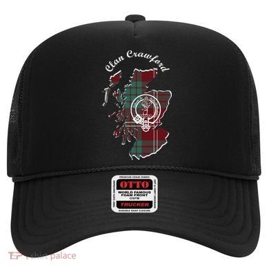 Clan Crawford Surname Last Name Scottish Tartan Crest Map Hat