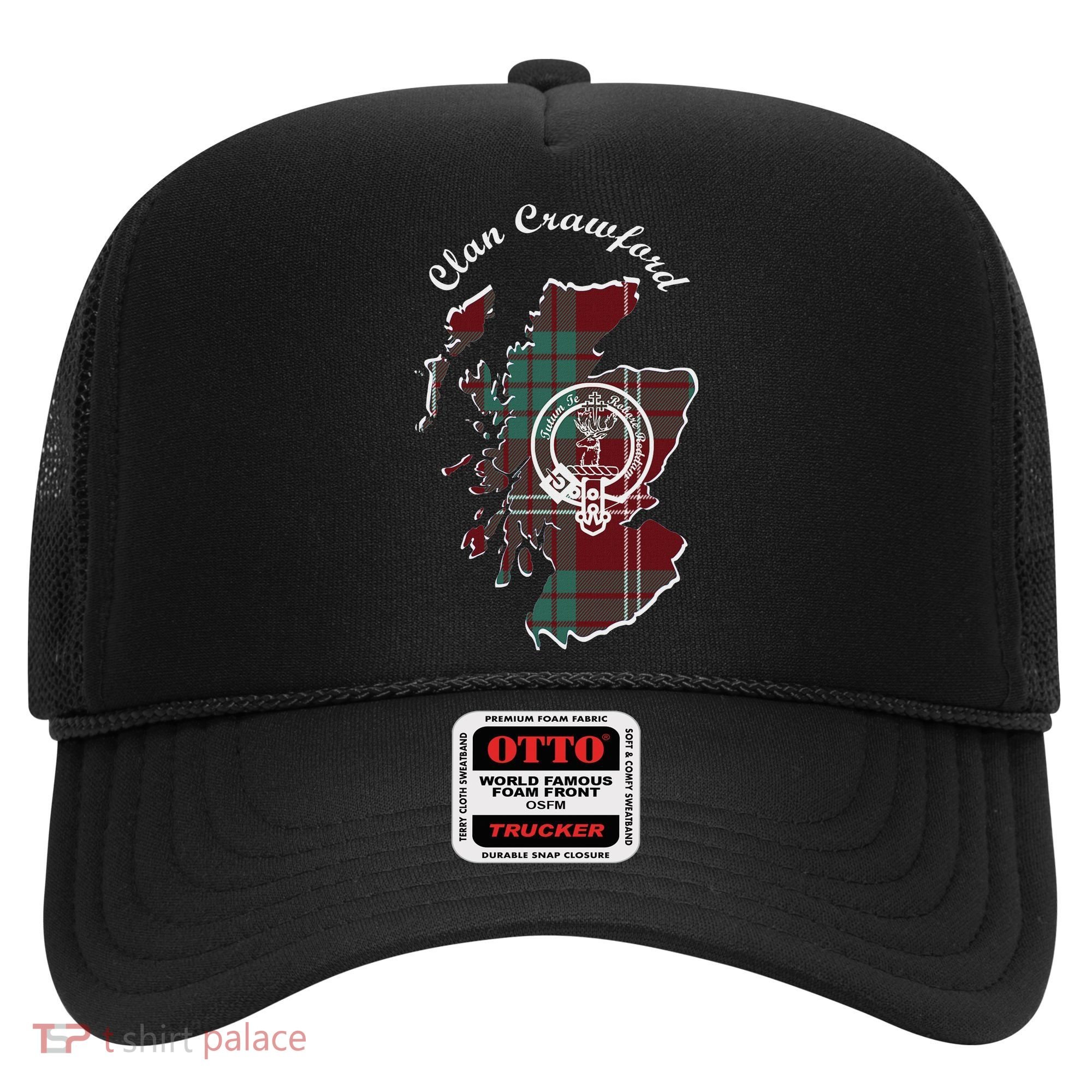 Clan Crawford Surname Last Name Scottish Tartan Crest Map Hat