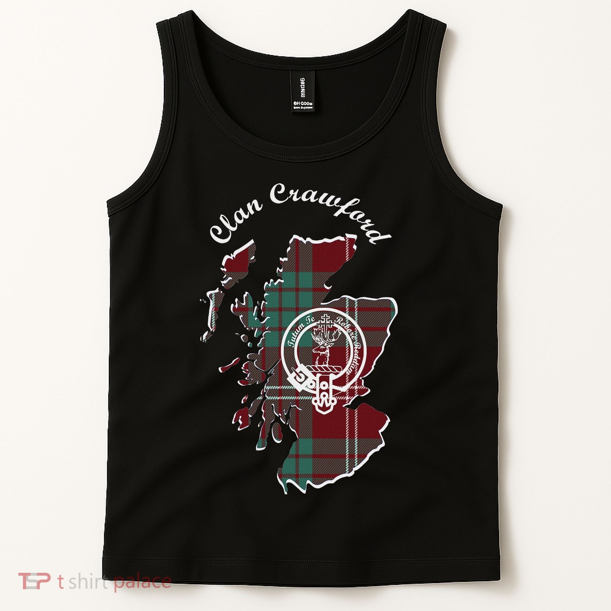 Clan Crawford Surname Last Name Scottish Tartan Crest Map Tank Top