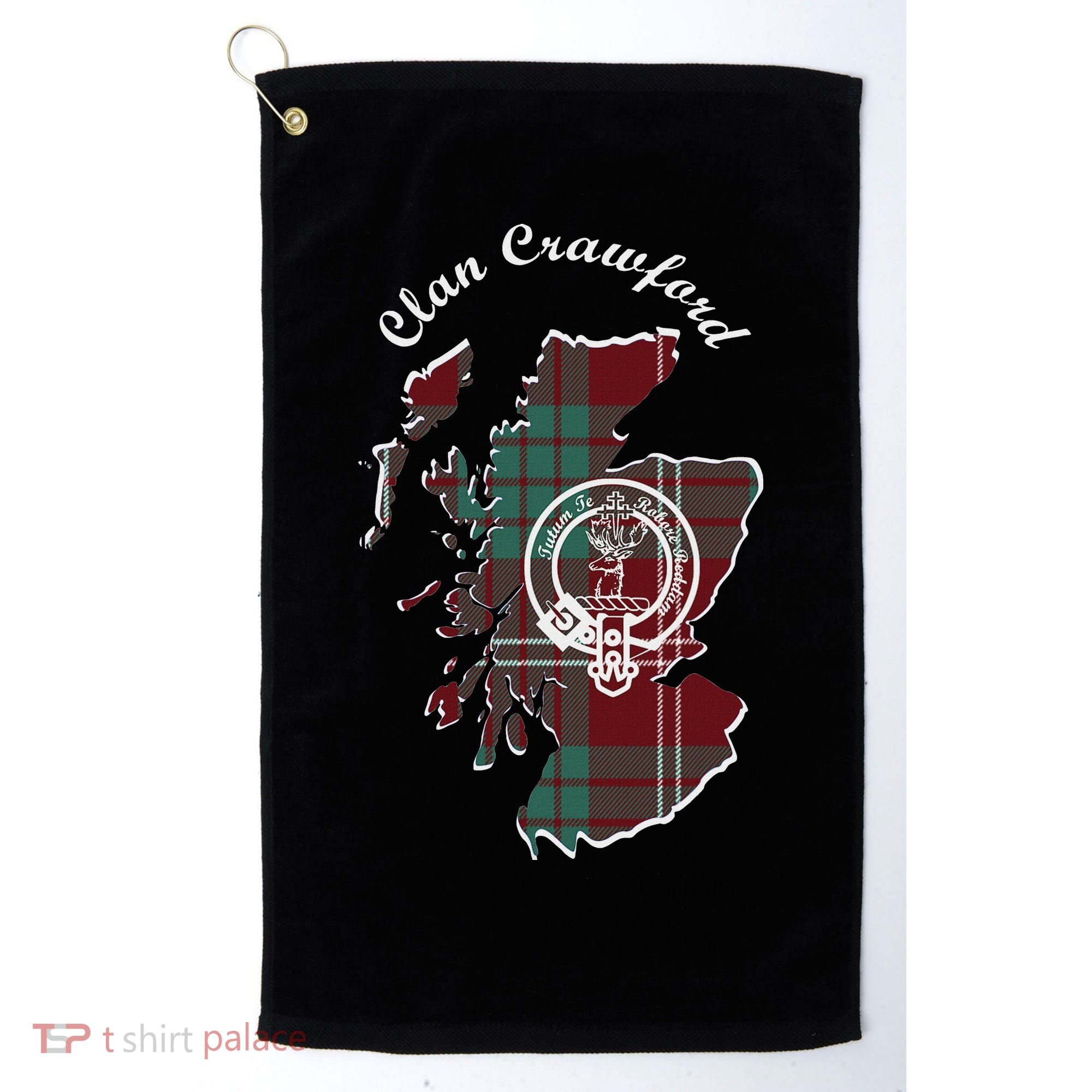 Clan Crawford Surname Last Name Scottish Tartan Crest Map Golf Towel