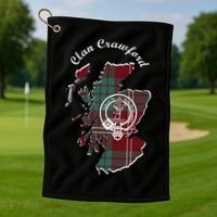 Clan Crawford Surname Last Name Scottish Tartan Crest Map Golf Towel thumb 1