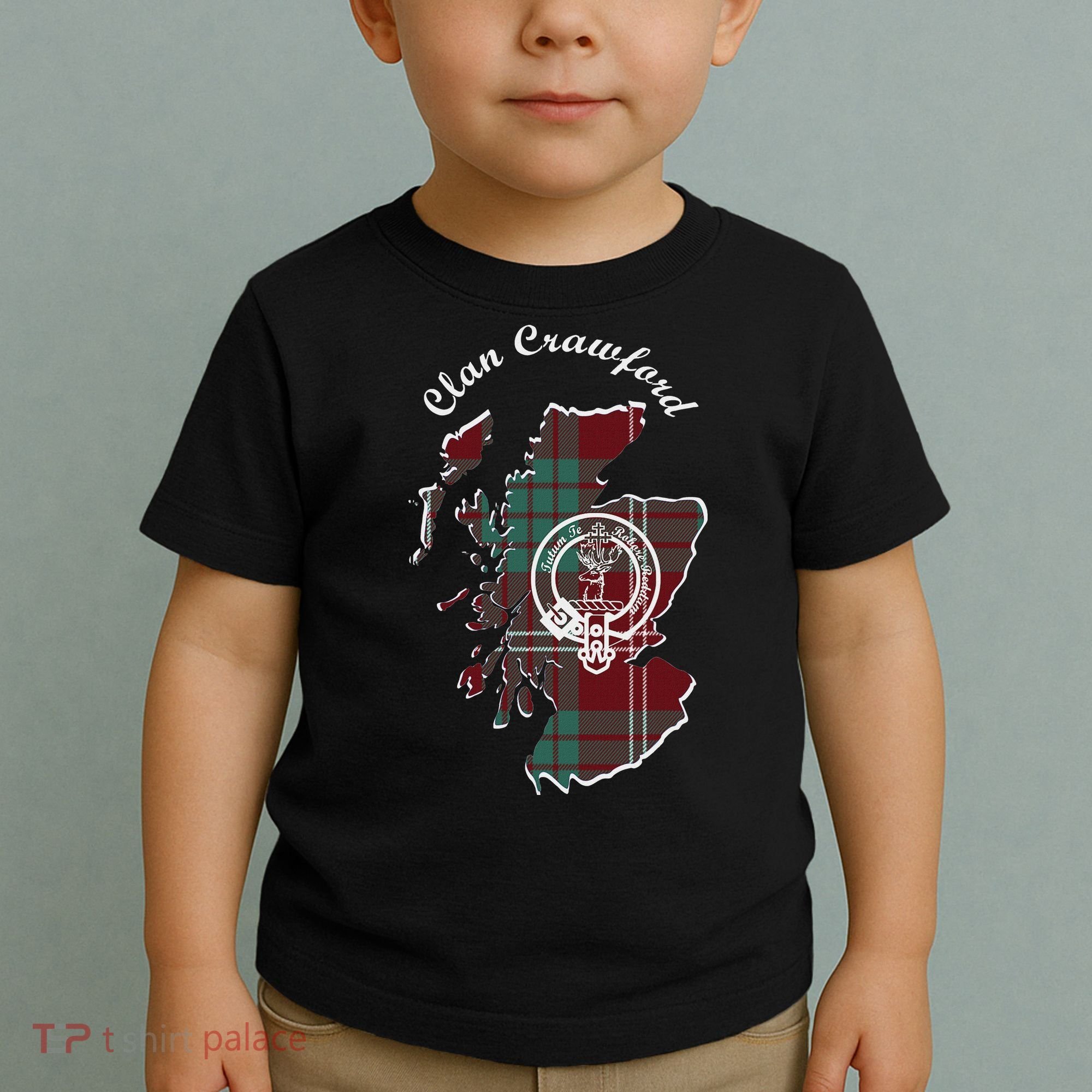 Clan Crawford Surname Last Name Scottish Tartan Crest Map Toddler T-Shirt