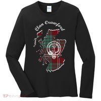 Clan Crawford Surname Last Name Scottish Tartan Crest Map Women's Long Sleeve Shirt thumb 0