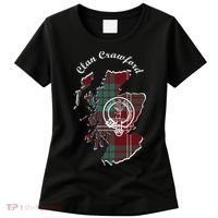Clan Crawford Surname Last Name Scottish Tartan Crest Map Women's T-Shirt thumb 0