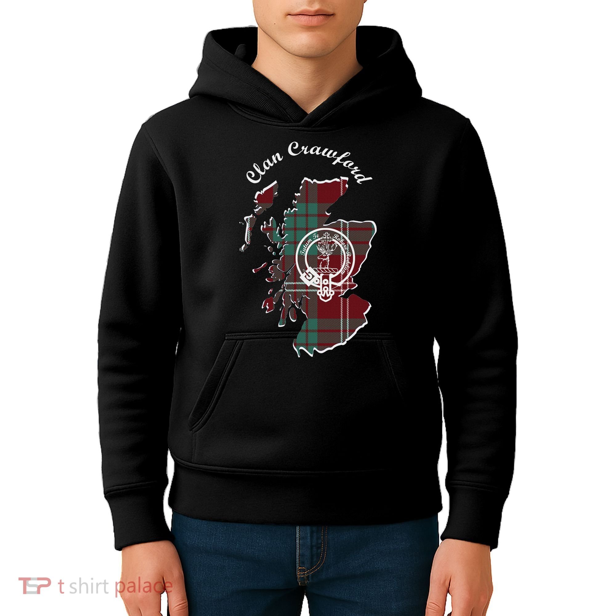 Clan Crawford Surname Last Name Scottish Tartan Crest Map Kids Hoodie