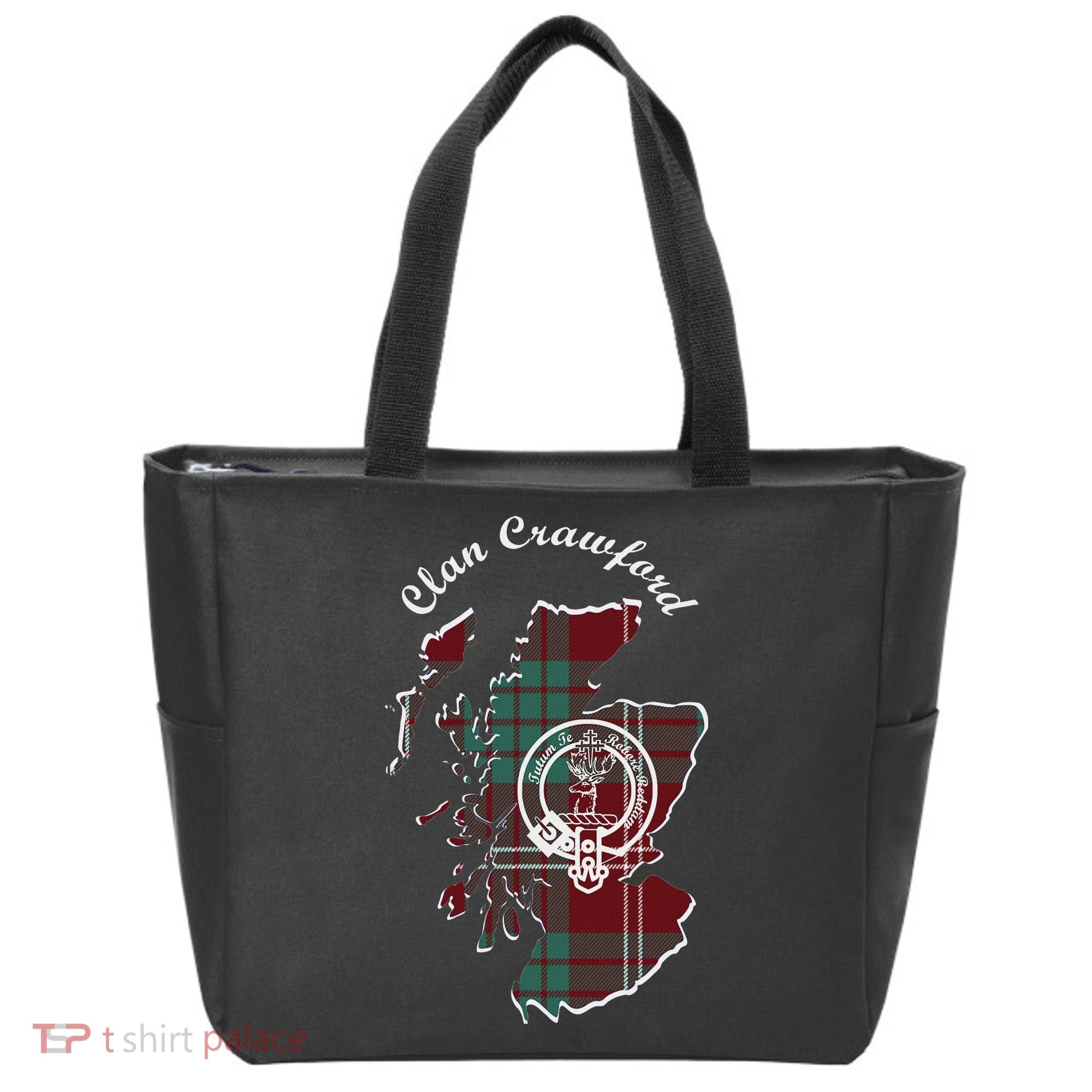 Clan Crawford Surname Last Name Scottish Tartan Crest Map Tote Bag