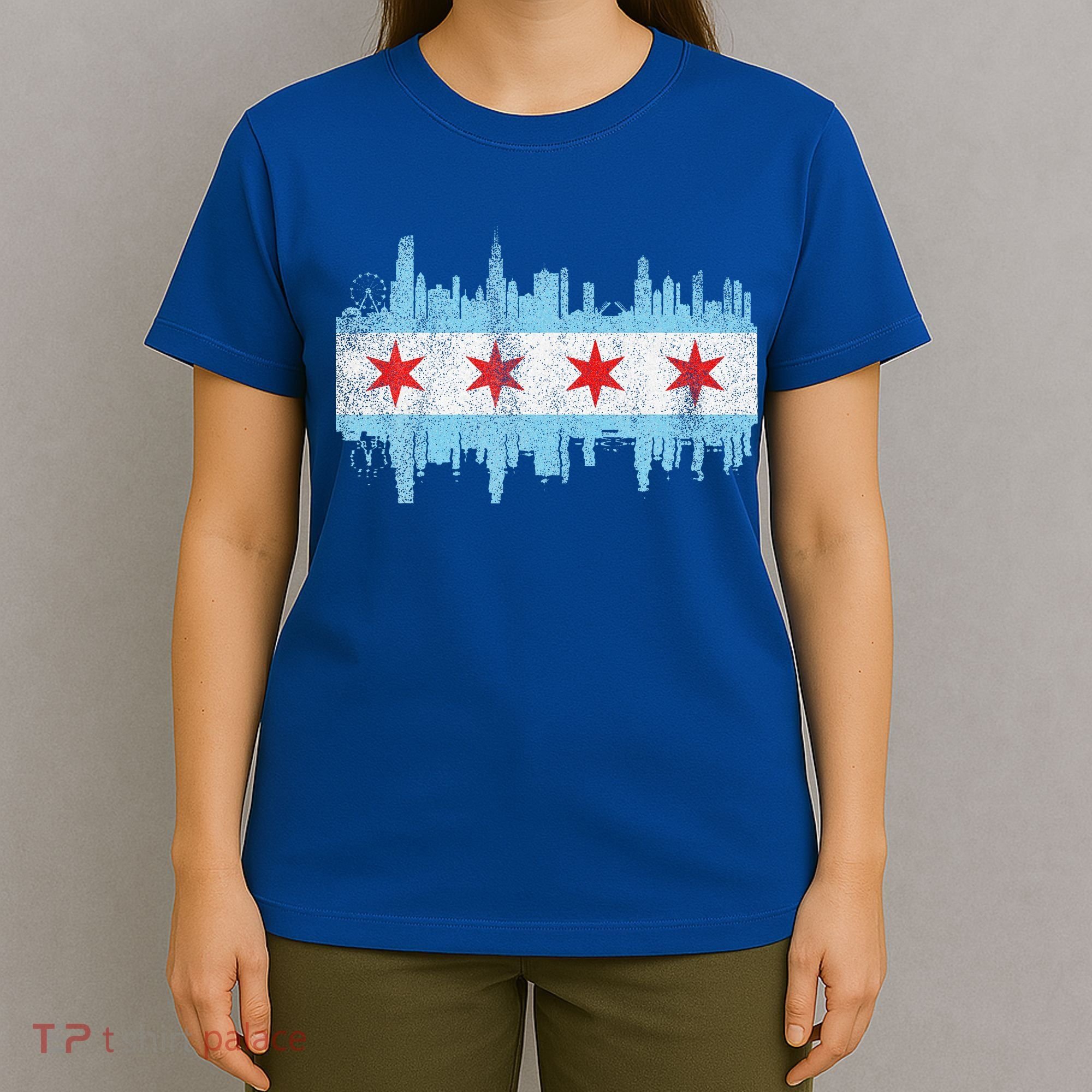Chicago City Skyline Flag Vintage Chicago City T-Shirt