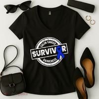 Colon Cancer Survivor Colon Cancer Awareness Month Women's V-Neck T-Shirt thumb 2