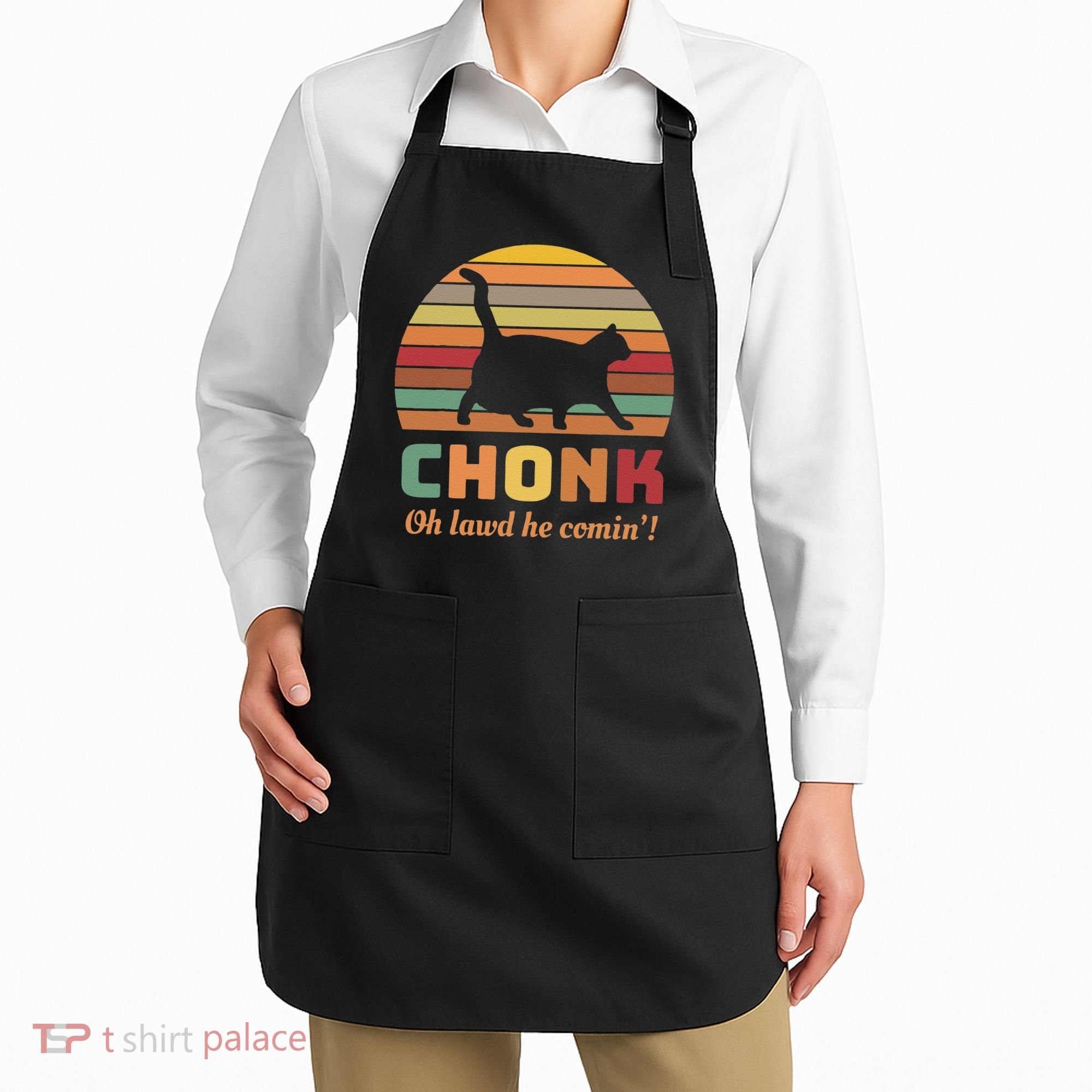 Chonk Cat Scale Meme Retro Oh Lawd He Comin Memes Apron