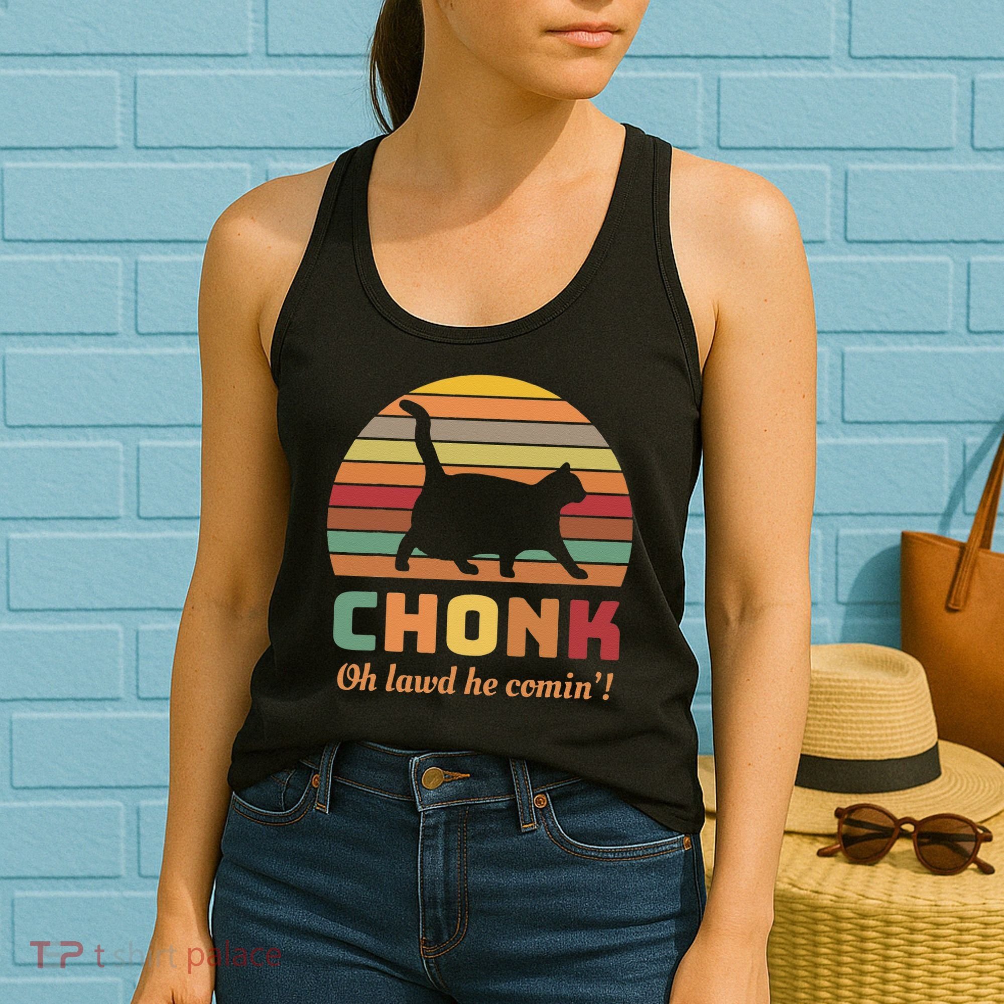 Chonk Cat Scale Meme Retro Oh Lawd He Comin Memes Women's Tank Top