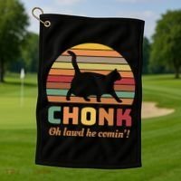 Chonk Cat Scale Meme Retro Oh Lawd He Comin Memes Golf Towel thumb 1