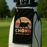 Chonk Cat Scale Meme Retro Oh Lawd He Comin Memes Golf Towel thumb 2