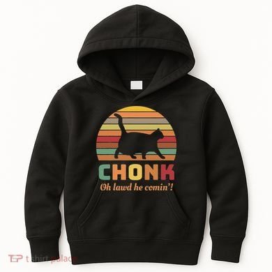 Chonk Cat Scale Meme Retro Oh Lawd He Comin Memes Kids Hoodie
