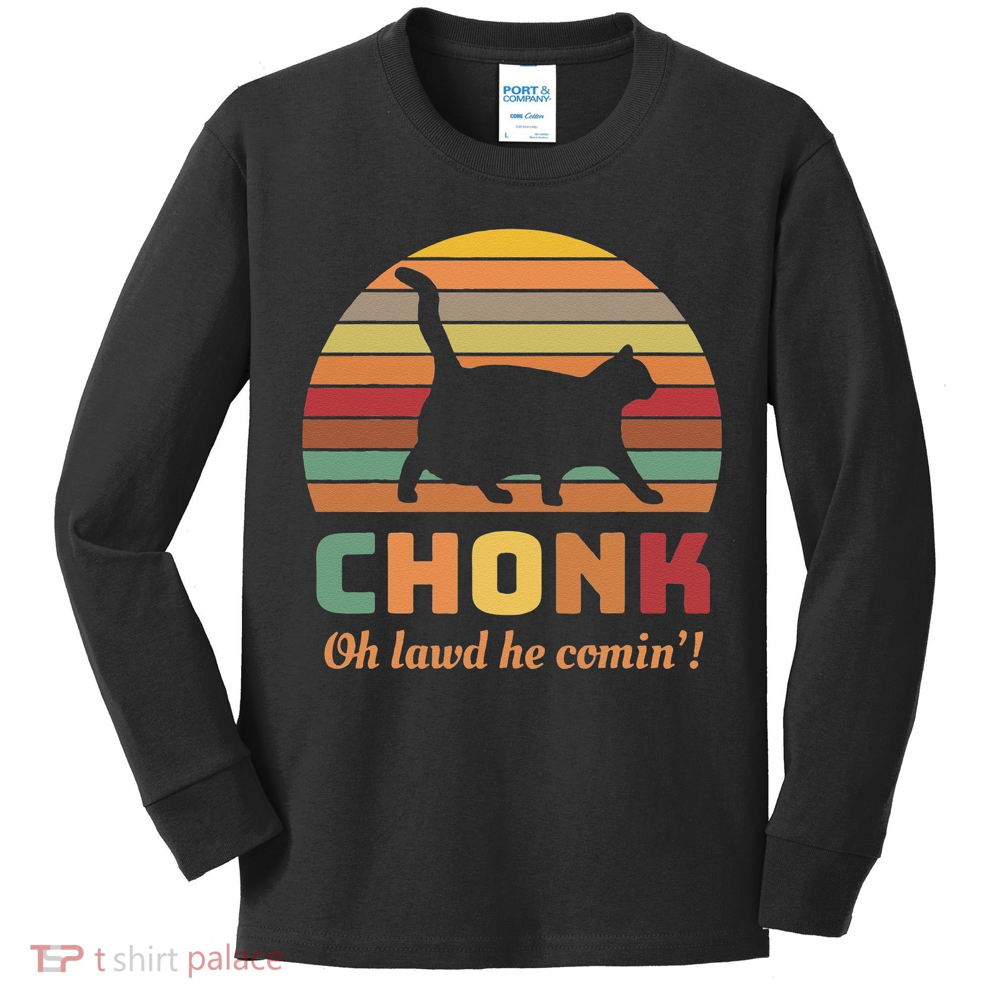 Chonk Cat Scale Meme Retro Oh Lawd He Comin Memes Kids Long Sleeve Shirt