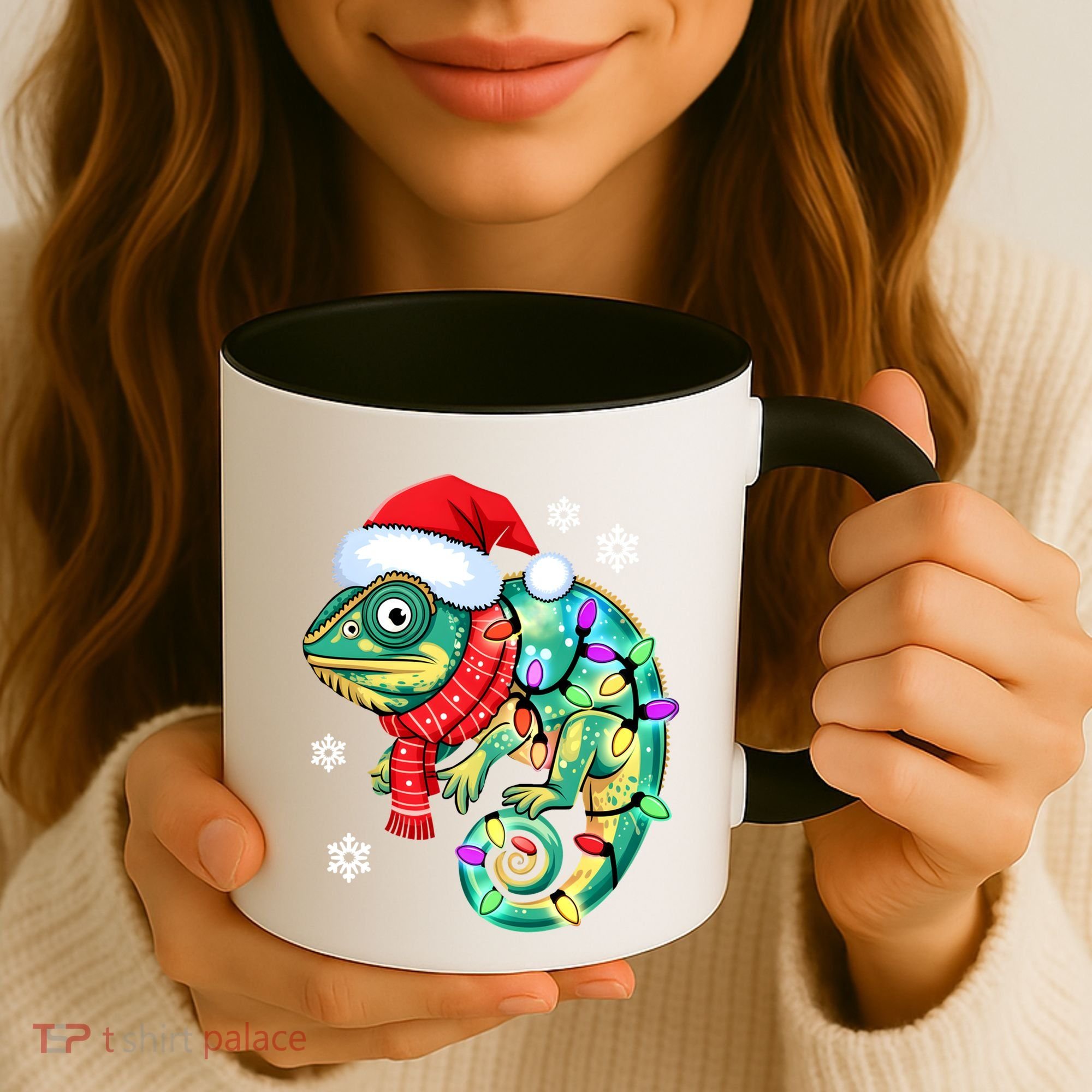 Chameleon Christmas Santa Hat Animal Lover Xmas Light Cool Gift Coffee Mug