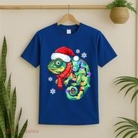 Chameleon Christmas Santa Hat Animal Lover Xmas Light Cool Gift T-Shirt thumb 2