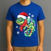 Chameleon Christmas Santa Hat Animal Lover Xmas Light Cool Gift T-Shirt thumb 3