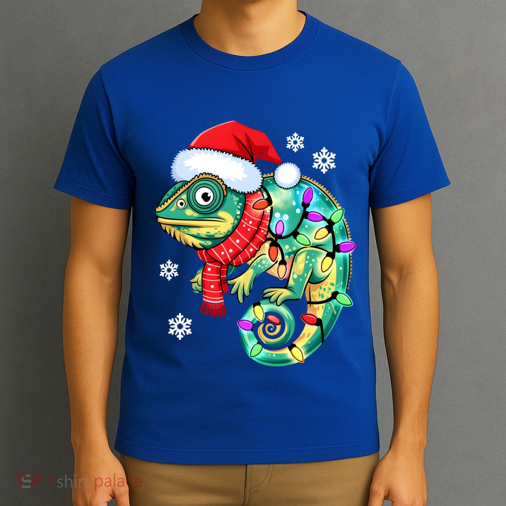 Chameleon Christmas Santa Hat Animal Lover Xmas Light Cool Gift T-Shirt