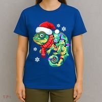 Chameleon Christmas Santa Hat Animal Lover Xmas Light Cool Gift T-Shirt thumb 4