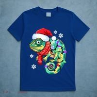 Chameleon Christmas Santa Hat Animal Lover Xmas Light Cool Gift T-Shirt thumb 5