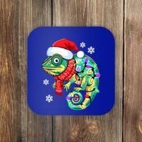 Chameleon Christmas Santa Hat Animal Lover Xmas Light Cool Gift Coaster thumb 0