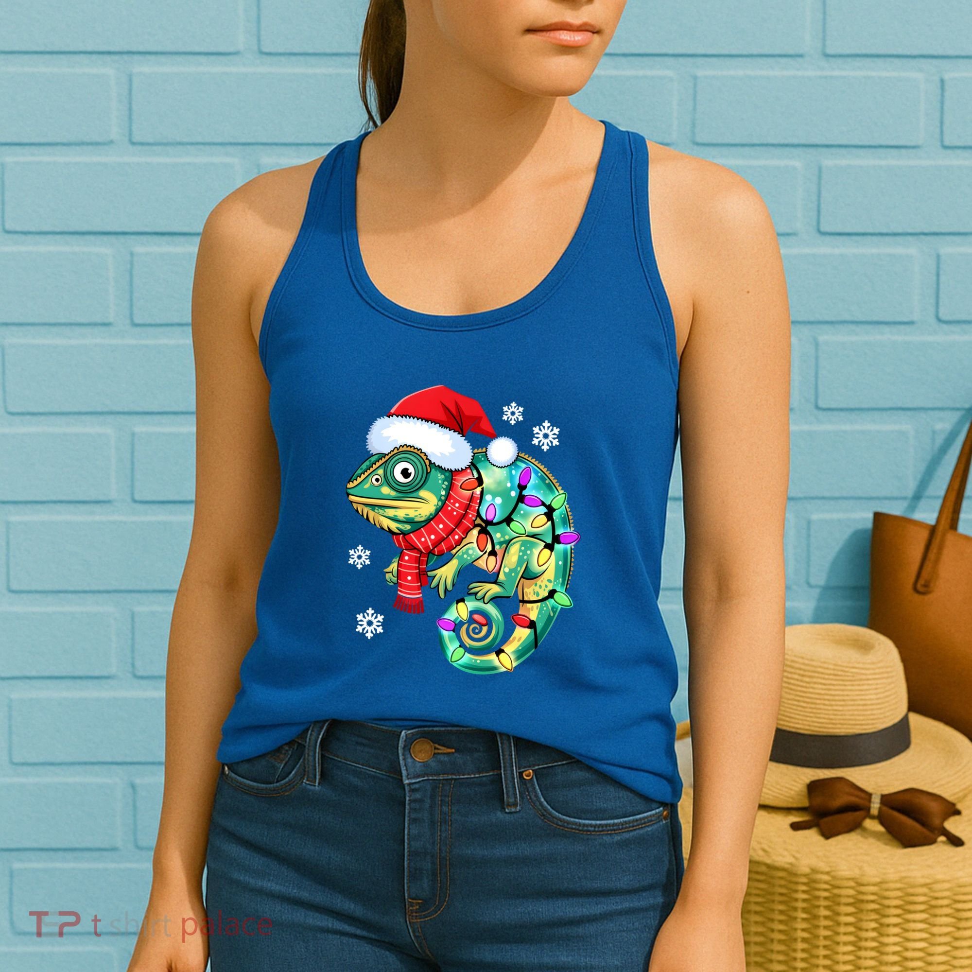 Chameleon Christmas Santa Hat Animal Lover Xmas Light Cool Gift Women's Tank Top