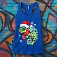 Chameleon Christmas Santa Hat Animal Lover Xmas Light Cool Gift Women's Tank Top thumb 3