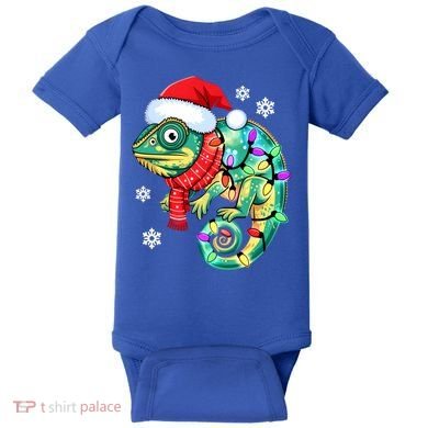 Chameleon Christmas Santa Hat Animal Lover Xmas Light Cool Gift Baby Bodysuit