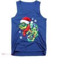 Chameleon Christmas Santa Hat Animal Lover Xmas Light Cool Gift Tank Top thumb 0