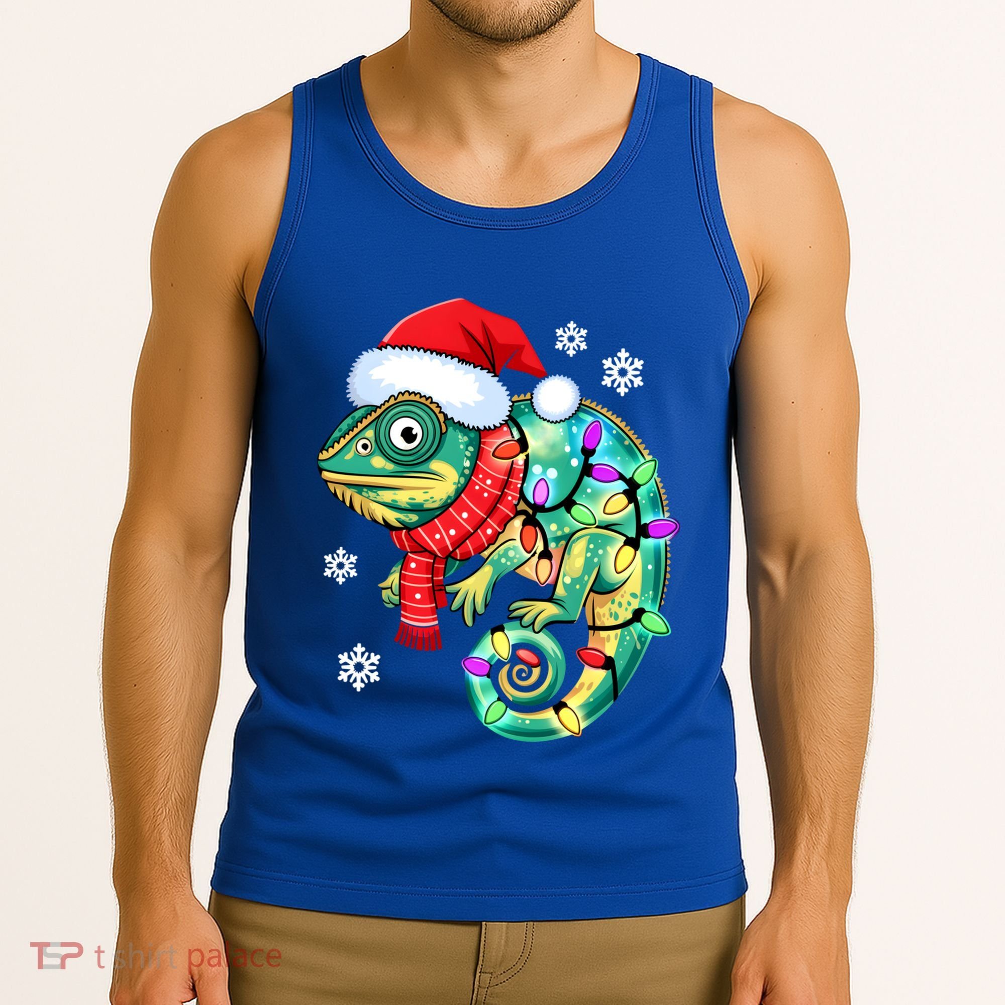 Chameleon Christmas Santa Hat Animal Lover Xmas Light Cool Gift Tank Top